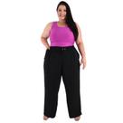 Calça Plus Size Estilo Pantalona Feminina Cintura Alta Dunas Tendencia Wid Leg Elástico Cós