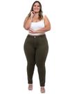 Calça Plus Size Feminina Skinny Sarja Elastano Verde Oliva Tam 56 Cintura Alta