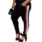 Calça Plus Size Listra Moda Frio Fit Alta Preta Jogger Crepe