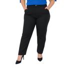 Calça Plus Size Social Feminina Alfaiataria Elegante Reta Bolsos