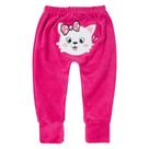 Calça Plush para Bebê Com Pé Reversível Bumbum Bordado Gatinha Pink