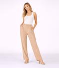 Calça Reta Feminina Em Air Flow Com Bolsos Aishty Bege