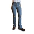 Calça Rodeio Feminina Jeans Azul Bordada Cós Alto Country