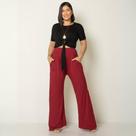 Calça Saruel Casual Feminina com Bolsos em Malha Lisa