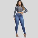 Calça Skinny Cintura Alta Modeladora com Lavado Médio Pit Bull Jeans 81651 Tamanho:38Cor:Azul