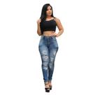 calça skinny destroied azul com used