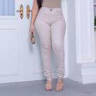 Calça Skinny Feminina Bege com Cintura Alta e Modelagem Justa ao Corpo