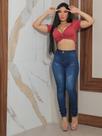 Calça Skinny Feminina Jeans Cintura Alta Premium escura com puidos/rasguinhos lycra