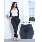 Calça Skinny Marmorizada c/ Strass/Brilho Cintura alta lycra