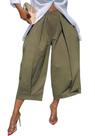 Calça social Capri Famnbro de cintura alta, folgada, verde para mulheres