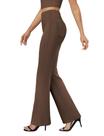 Calça social DLOODA Bootcut, cintura alta, elástica, marrom, feminina