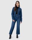 Calça Straight Cropped Feminina Barra Desfiada Em Jeans Com Elastano