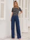 Calça Via Lessa Orlando Modelagem Wide Leg Jeans Escuro