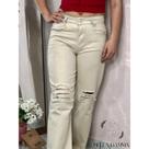 calça wide jeans destroyed creme