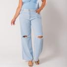 Calça Wide Leg Com Rasgo No Joelho Plus Size Calça Wide Leg Com Rasgo No Joelho Plus Size