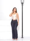 Calça Wide Leg Escura Feminina Cintura alta Com Elastano/ Lycra Tendência