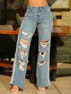 Calça Wide Leg Estilosa Destroyed PitBull Jeans 89762 COR:AZUL MEDIOTAMANHO:42