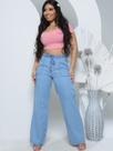 Calça Wide Leg Feminina Larga Pantalona com elástico na cintura Jeans Clara Moda Blogueira