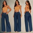 Calça Wide Leg Jeans Feminina Cintura Alta Premium Confortável Modelagem Perfeita - Calça Wide Leg Jeans Feminina Cintura Alta Premium Confortável Modelagem Perfeita -