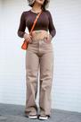 Calça Wide Leg Jeans Marrom Camurça