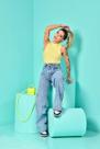 Calça Wide Leg Jeans Onze Denim Azul Marmorizada