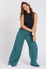 Calça Wide Leg Moletom Peluciada Azul Petroleo