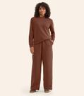 Calça Wide Leg Moletom Peluciado Básico Rovitex Marrom