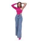 Calça Wide Leg pantalona lavagem media cintura alta