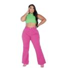 Calça Wide Leg Plus Size Feminina Jeans Rosa Lançamento Calça Wide Leg Plus Size Feminina Jeans Rosa Lançamento