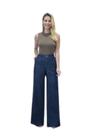 Calça Wide Leg Sport Fino Muito Mais Jeans Azul Cintura Alta