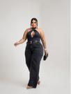 Calça Widleg Plus Size Cintura Alta Feminino Preta Bolso Faca elegante Casual Sensual Festa