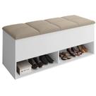 Calçadeira Bau Marry com Sapateira para cama Box de Casal Branco Suede Bege