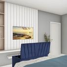 Calçadeira Baú Recamier Estofada Cama de Solteiro 100cm Bélgica material sintético Azul- MABE MAGAZINE