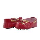 Calçados Sapatinho de Bebê - Mocassim Feminimo - Bicho de Pé - Sintético/Verniz Sola Borracha - Vermelho e Ouro