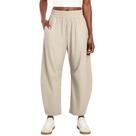 Calças Barrel Yioaga, folgadas, pernas largas, cintura elástica, feminina, cáqui