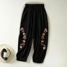 Calças Bloomers Femininas - Cintura Alta, Comprimento Tornozelo, Bordado e Elástico