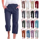 Calças capri de linho Qgtaibl para mulheres, casuais, de verão, folgadas