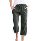 Calças Capri femininas, algodão, linho, casuais, verão, verde, tamanho S