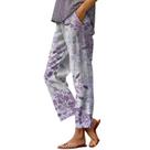 Calças Capri HOTYD Boho com estampa floral para mulheres roxas L