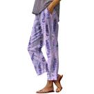 Calças capri HOTYD Boho com estampa floral para mulheres roxas S