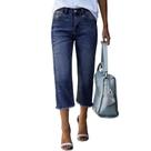 Calças Capri tobchonp Plus Size para mulheres de cintura alta, azul