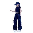 Calças Cargo Casuais Para Meninas, Moda Vintage Streetwear Hip Hop, Calças Largas Com Cintura