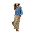 Calças Cargo Femininas De Cintura Alta Em Khaki Com Pernas Largas E Bolsos Com Botão, Calças Capri