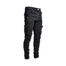 Calças Cargo Jeans Slim Fit Masculinas Com Cintura Média, Múltiplos Bolsos, Casual, Lavadas, Em