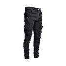 Calças Cargo Jeans Slim Fit Masculinas Com Cintura Média, Múltiplos Bolsos, Casual, Lavadas, Em