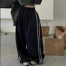 Calças Cargo Listradas De Cintura Alta Para Mulheres, Estilo Oversized Hip Hop, Calças Largas E