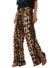 Calças casuais Charfille com cordão com estampa de leopardo para mulheres
