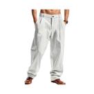 Calças Casuais De Linho Para Homens, Finas, Listradas, Com Zíper, Corte Reto, Para Primavera E