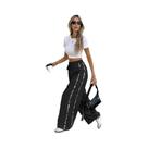 Calças Casuais Femininas De Perna Larga Com Cordão Estilo Europeu Design De Padrão Lateral
