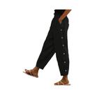 Calças Casuais Femininas plus Size Azul Escuro Com Botões, Confortáveis Para Uso Em Todas as